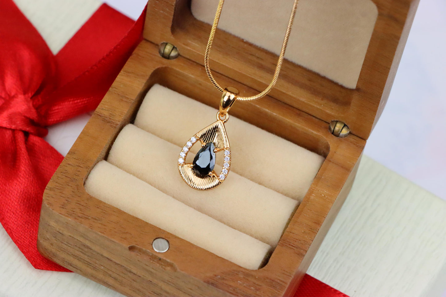 Teardrop Black Pendant with Gold Finish and Sparkling Accents, XPPT1691 (2164-4)