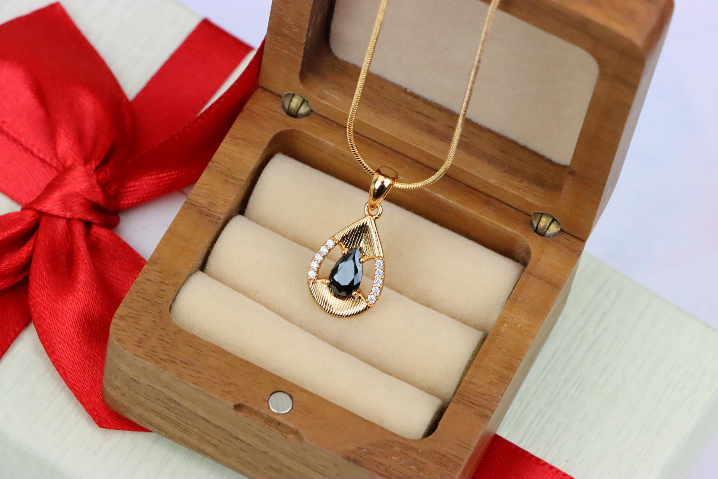 Teardrop Black Pendant with Gold Finish and Sparkling Accents, XPPT1691 (2164-4)