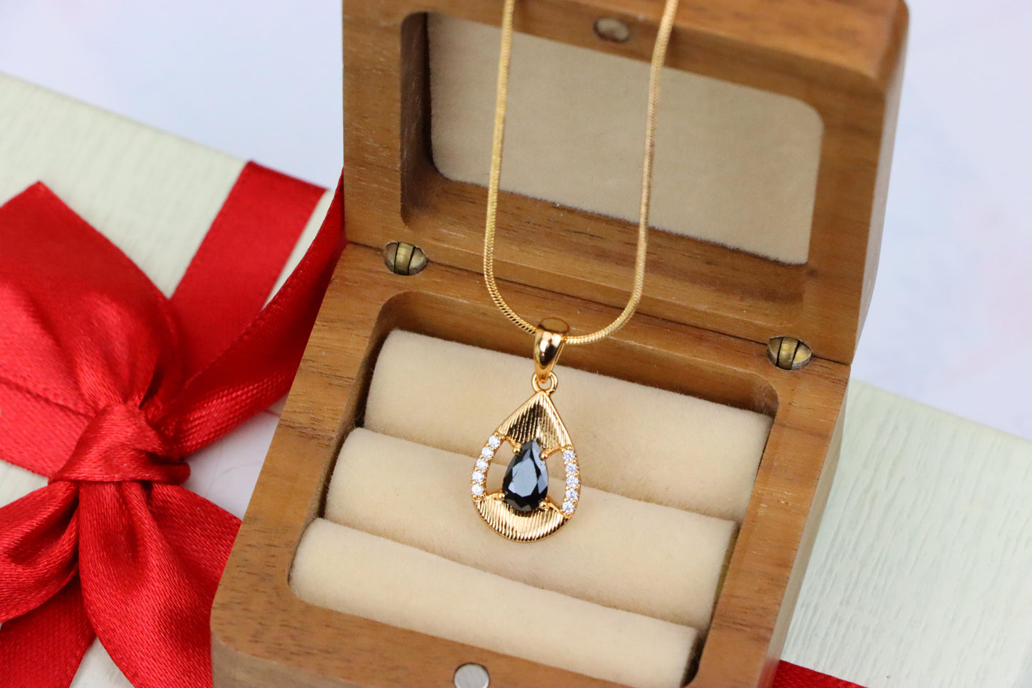 Teardrop Black Pendant with Gold Finish and Sparkling Accents, XPPT1691 (2164-4)