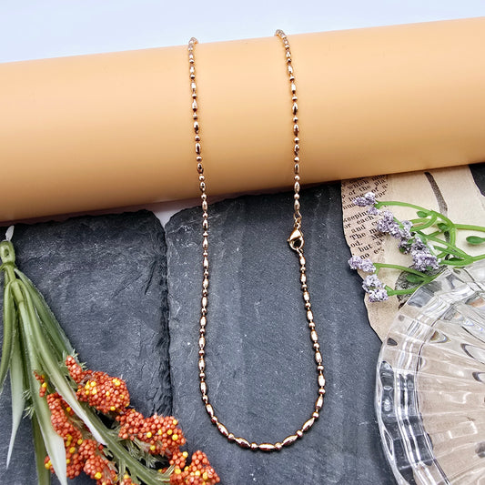 Elegant Rose Gold Plated Necklace with Oval Beads - 17.7 Inch Length, XPNL0004 (2001-4)