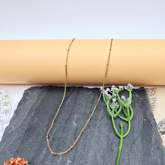 Delicate Rose Gold Chain Necklace with Bead Accents – 17.7 Inch, XPNL0009 (2001-9)