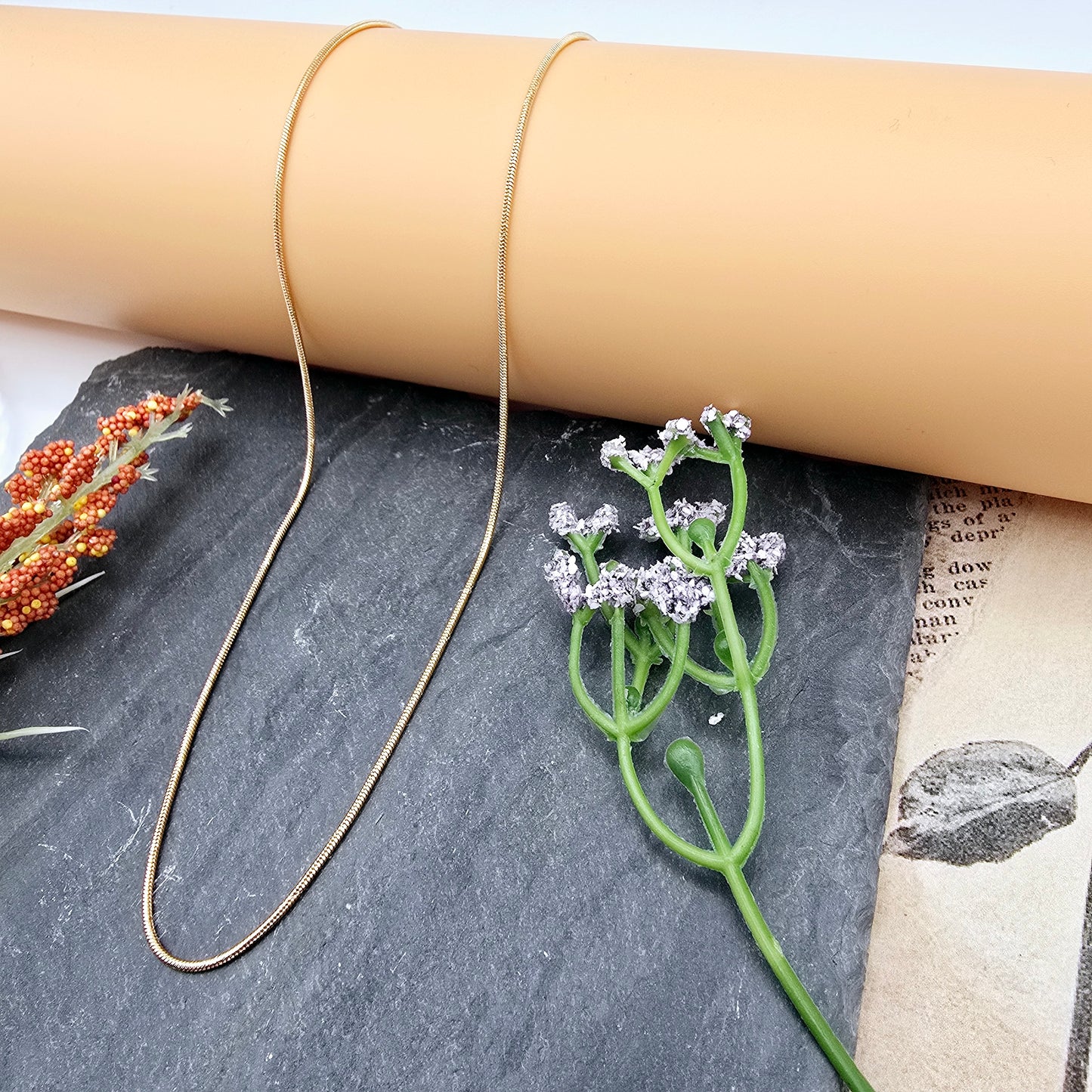 Minimalist Rose Gold Snake Chain Necklace, 18 Inch, Gold Plated Brass, XPNL0017 (2002-7)