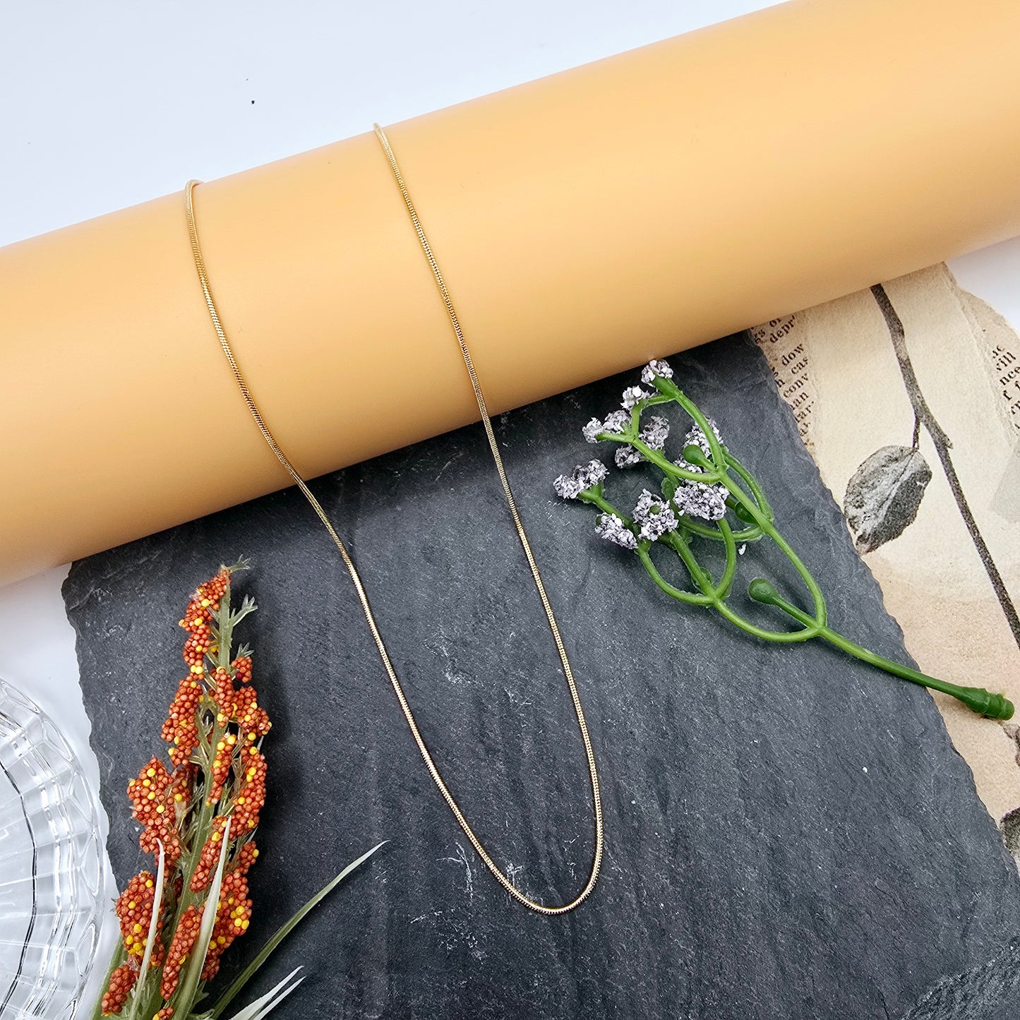 Minimalist Rose Gold Snake Chain Necklace, 18 Inch, Gold Plated Brass, XPNL0017 (2002-7)