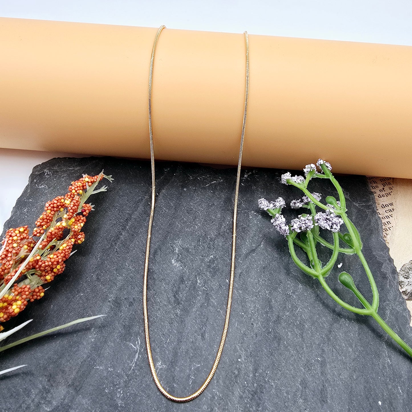 Minimalist Rose Gold Snake Chain Necklace, 18 Inch, Gold Plated Brass, XPNL0017 (2002-7)