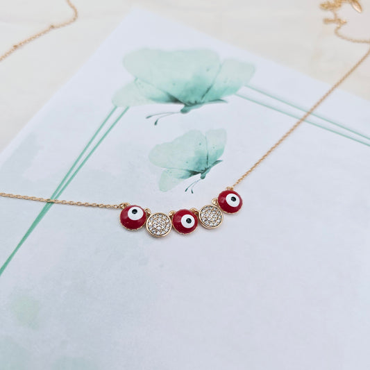 Rose Gold Necklace with Evil Eye &amp; Crystal Charms, 17.7+2 Inch Chain,XPNL0025 (2003-5)