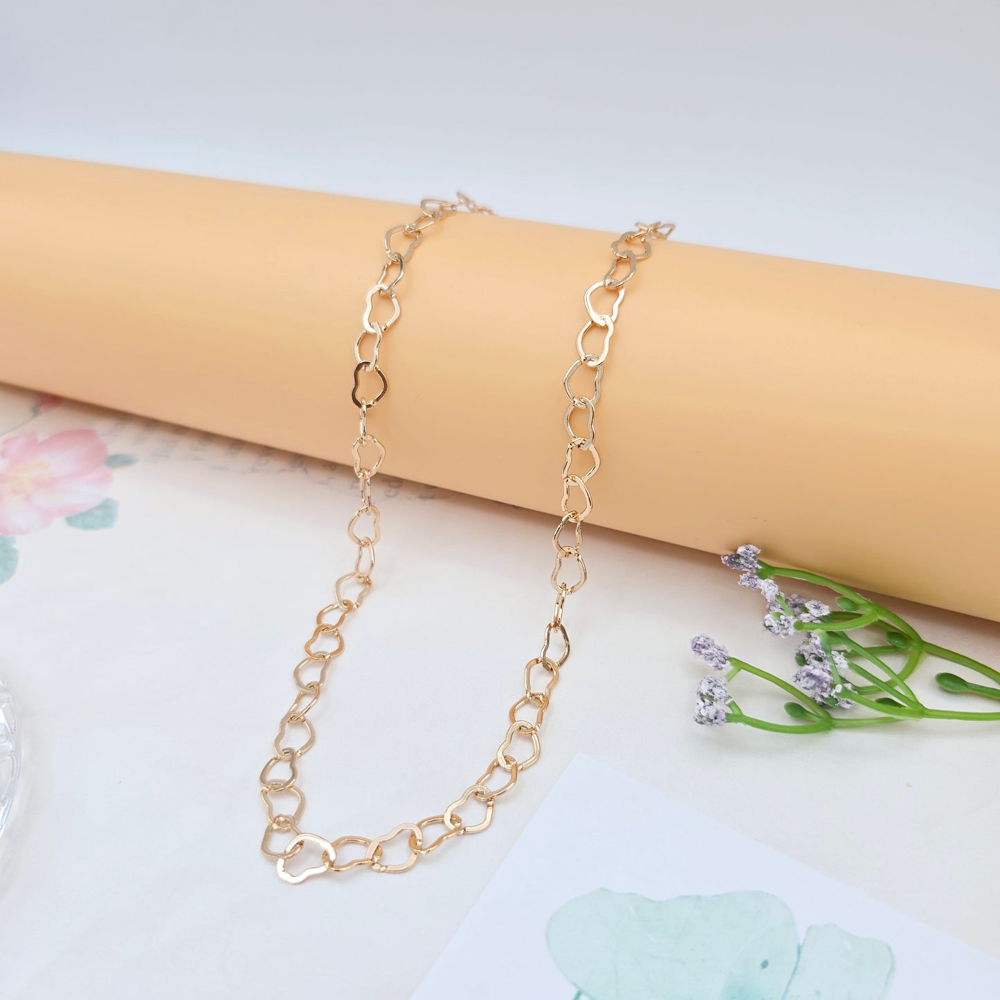 Long Rose Gold Open Heart Link Necklace, 35.4 Inch Statement Chain, XPNL0029 (2003-9)