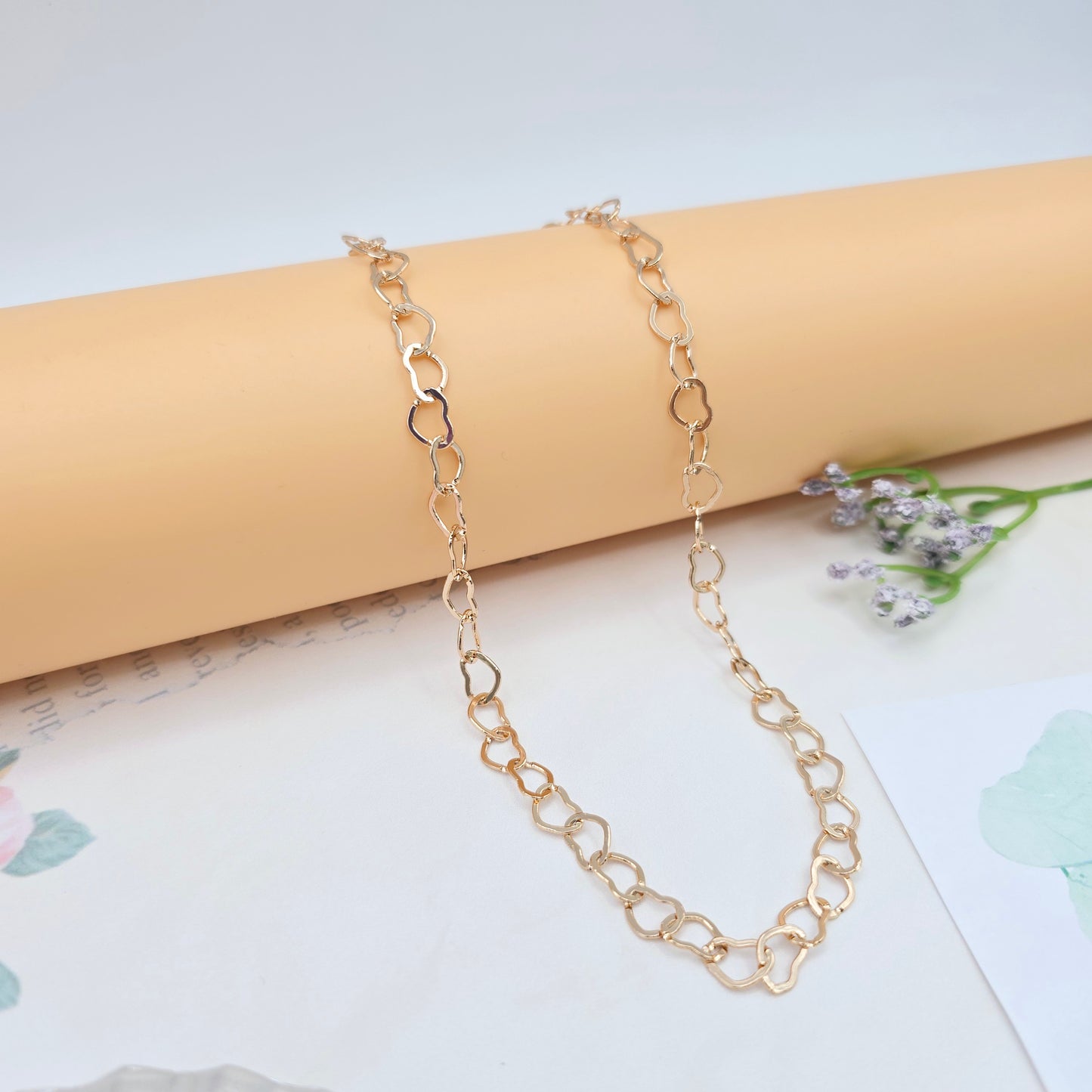 Long Rose Gold Open Heart Link Necklace, 35.4 Inch Statement Chain, XPNL0029 (2003-9)