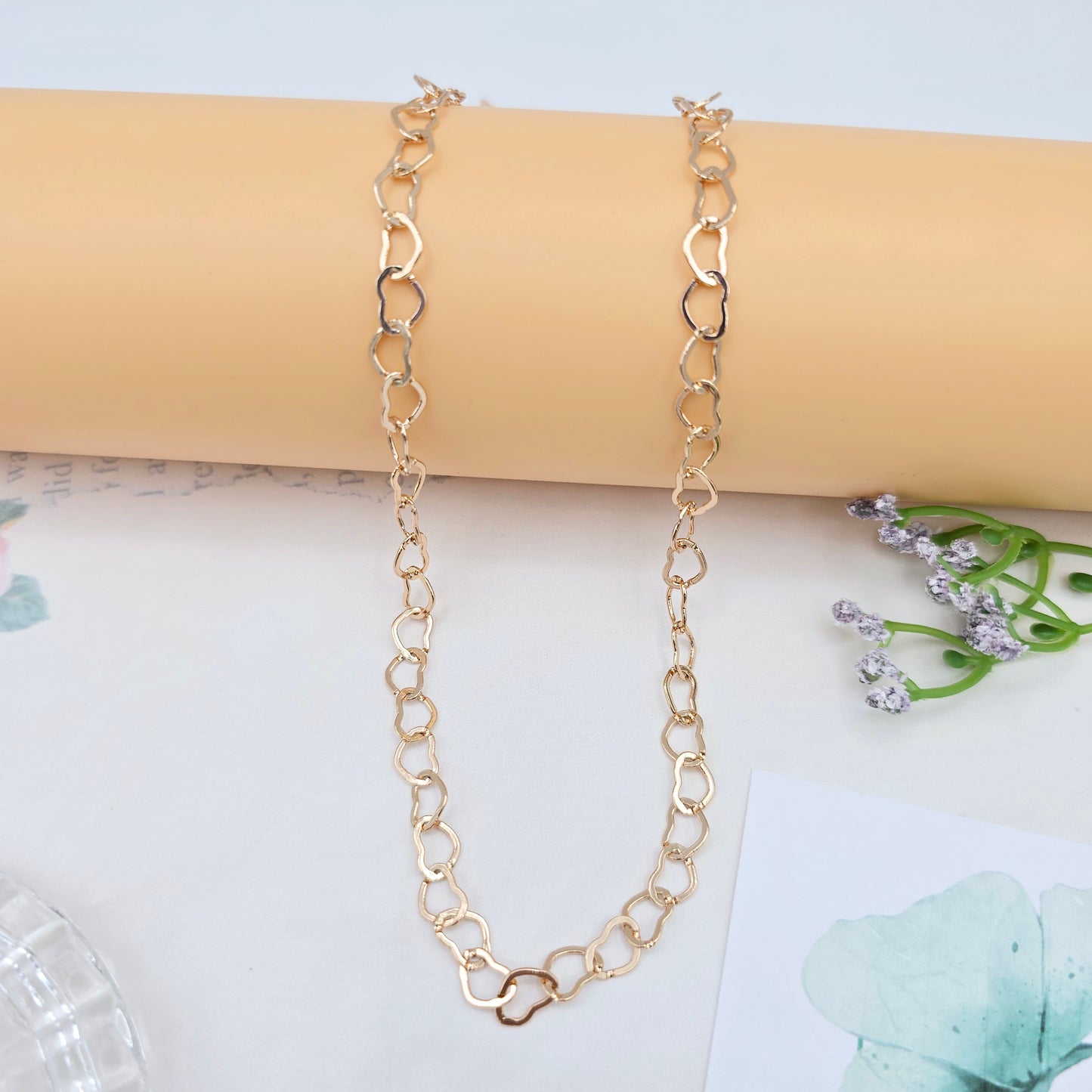 Long Rose Gold Open Heart Link Necklace, 35.4 Inch Statement Chain, XPNL0029 (2003-9)