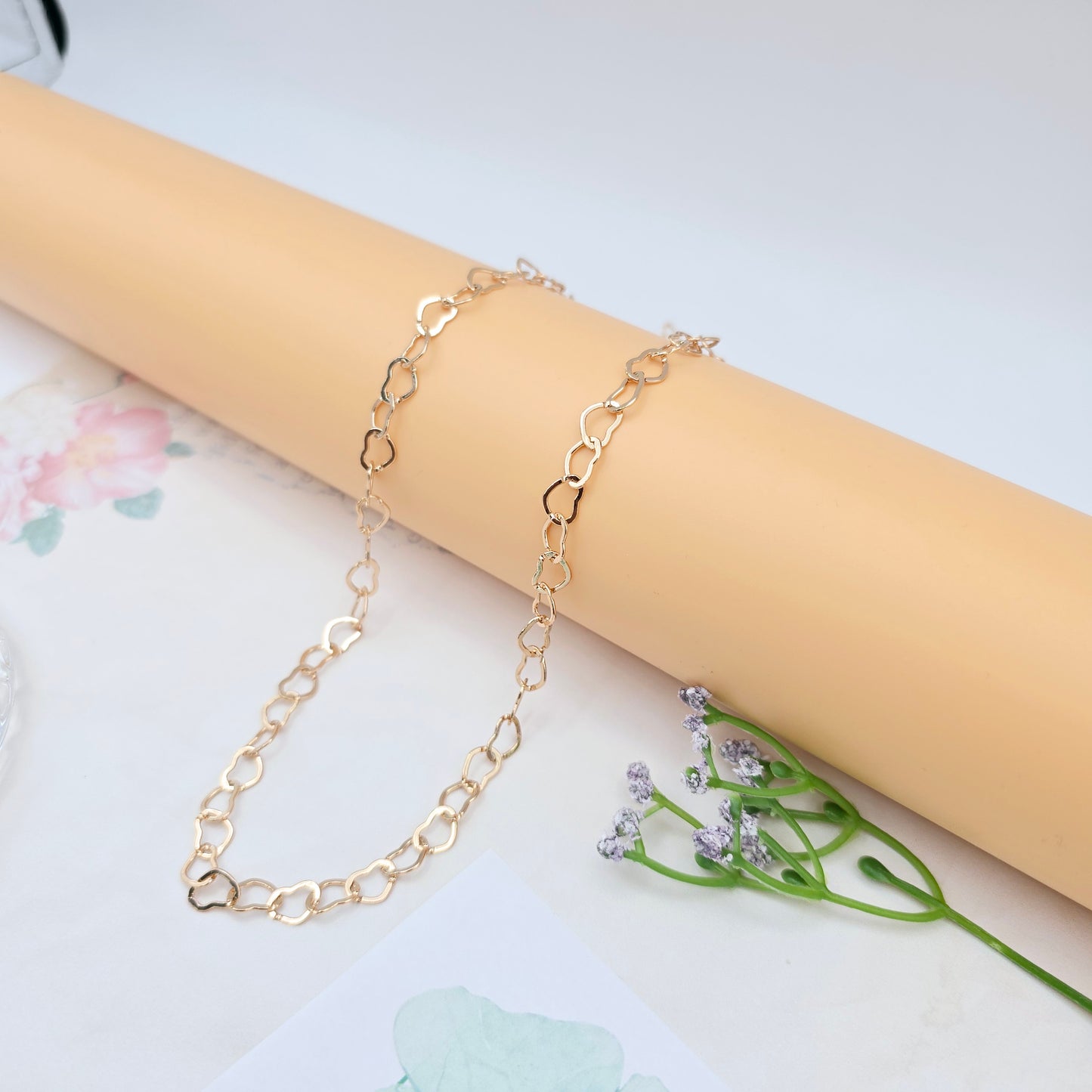 Long Rose Gold Open Heart Link Necklace, 35.4 Inch Statement Chain, XPNL0029 (2003-9)