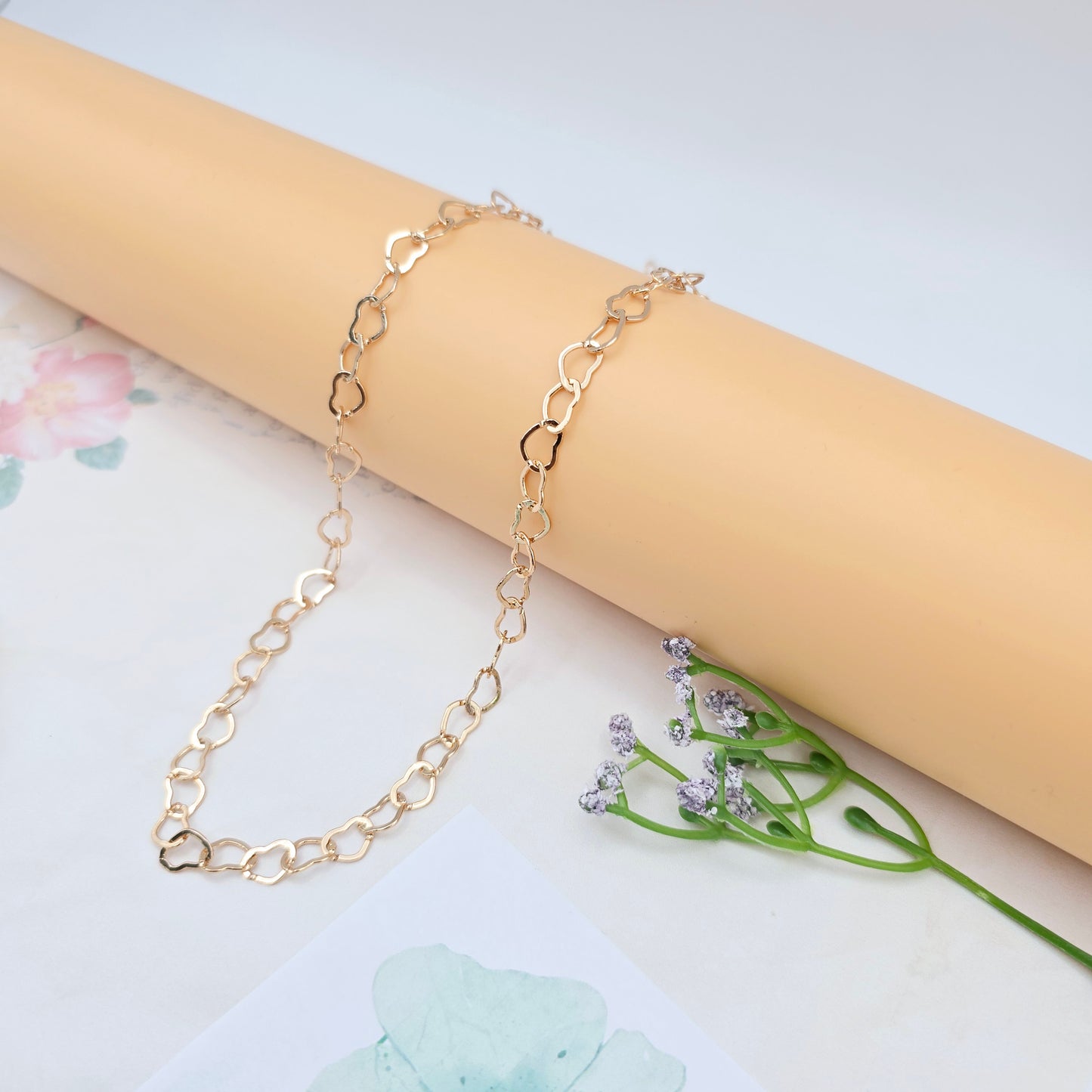 Long Rose Gold Open Heart Link Necklace, 35.4 Inch Statement Chain, XPNL0029 (2003-9)