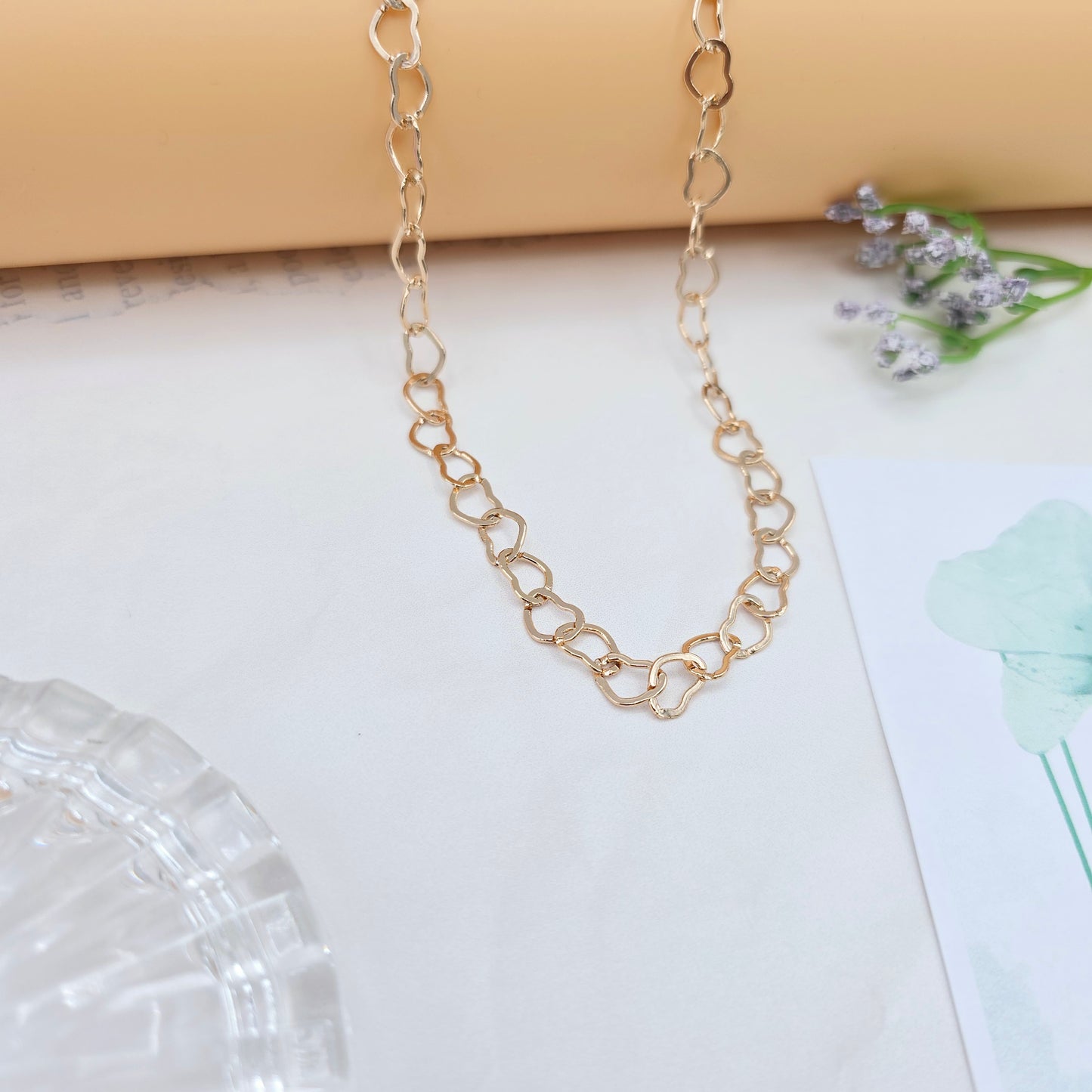 Long Rose Gold Open Heart Link Necklace, 35.4 Inch Statement Chain, XPNL0029 (2003-9)