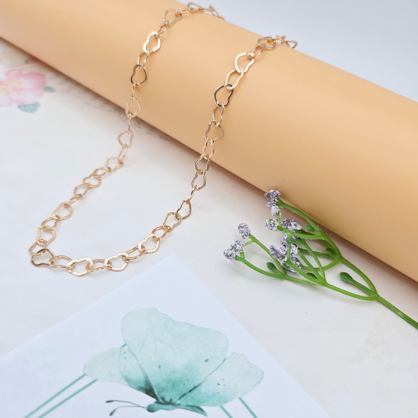 Long Rose Gold Open Heart Link Necklace, 35.4 Inch Statement Chain, XPNL0029 (2003-9)