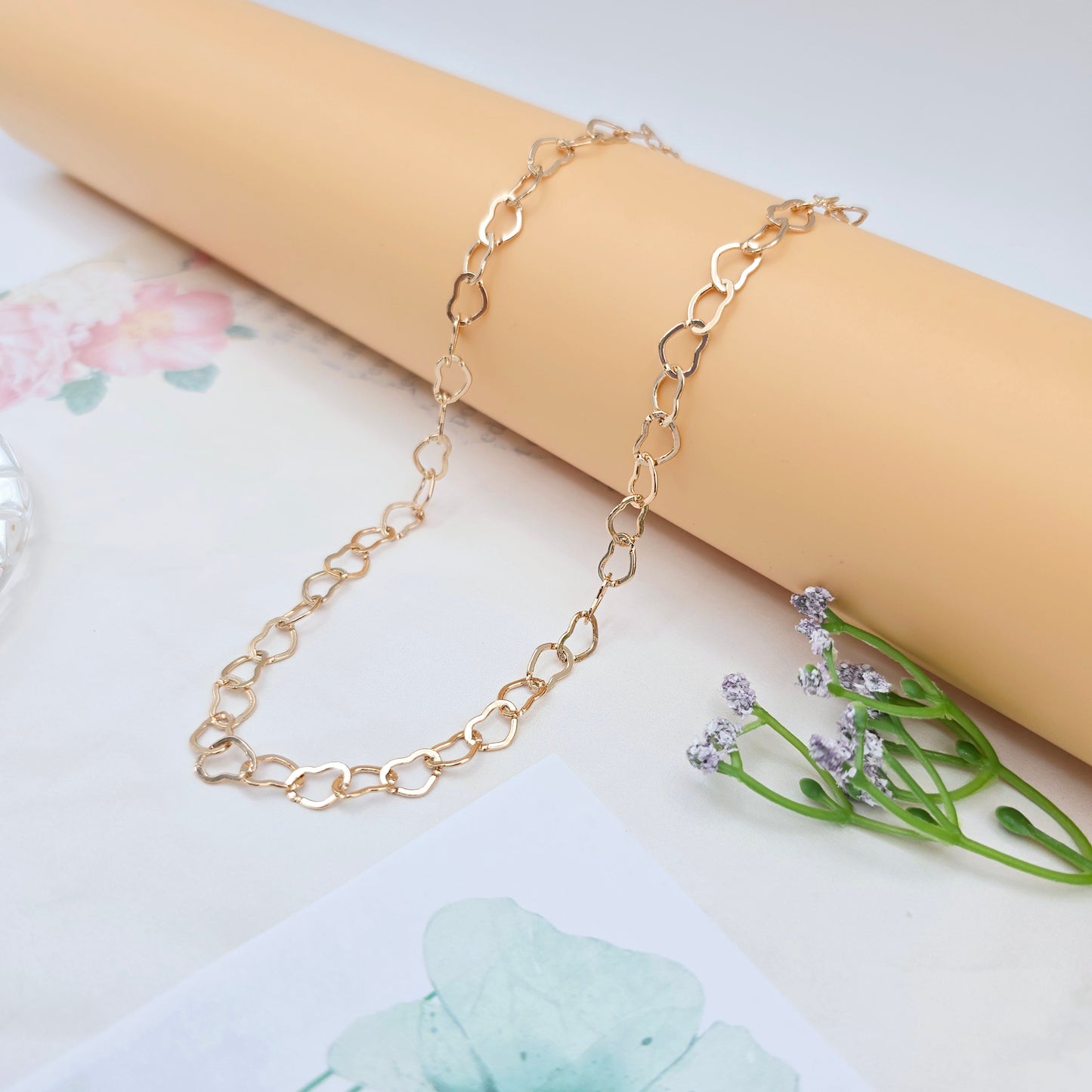 Long Rose Gold Open Heart Link Necklace, 35.4 Inch Statement Chain, XPNL0029 (2003-9)