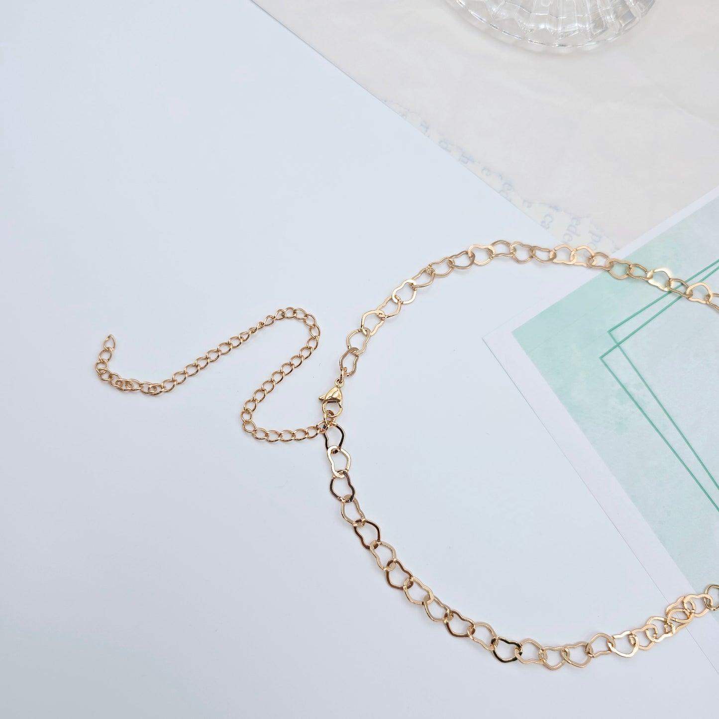 Long Rose Gold Open Heart Link Necklace, 35.4 Inch Statement Chain, XPNL0029 (2003-9)