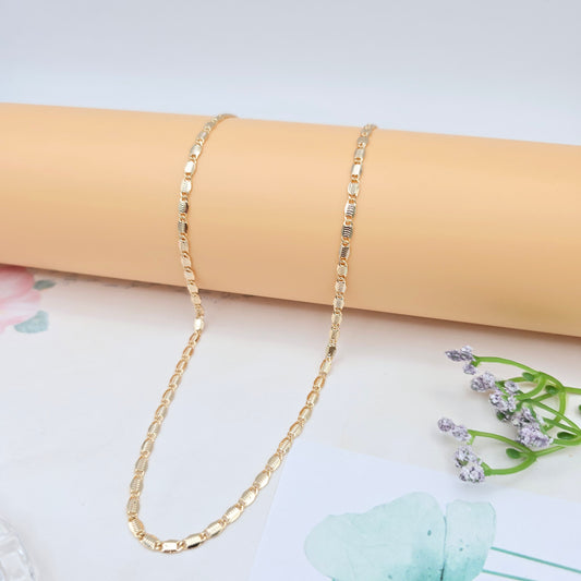 Textured Rose Gold Flat Link Chain Necklace, 17.7 Inch Elegant Shine, XPNL0035 (2004-5)
