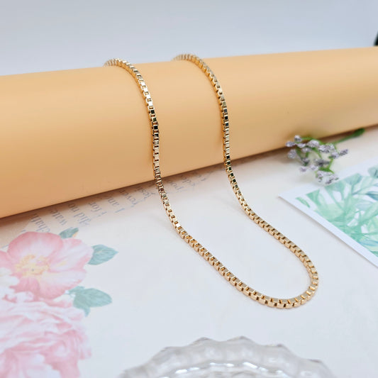 Shiny Box Chain Rose Gold Necklace for Women - 50cm Length, XPNL0044 (2005-4)