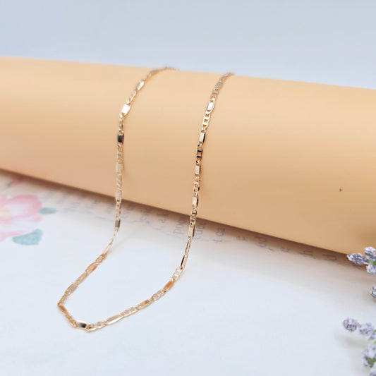 Rose Gold Figaro Chain Necklace with High Polish Finish - 44cm, XPNL0054 (2006-4)