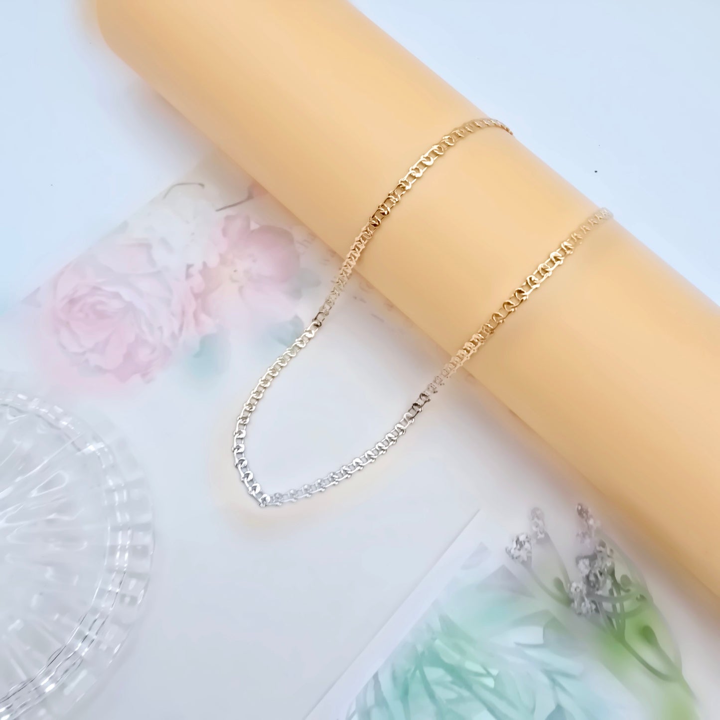 Shiny Rose Gold Chain Necklace with Polished Flat Heart Links, XPNL0062 (2007-2)