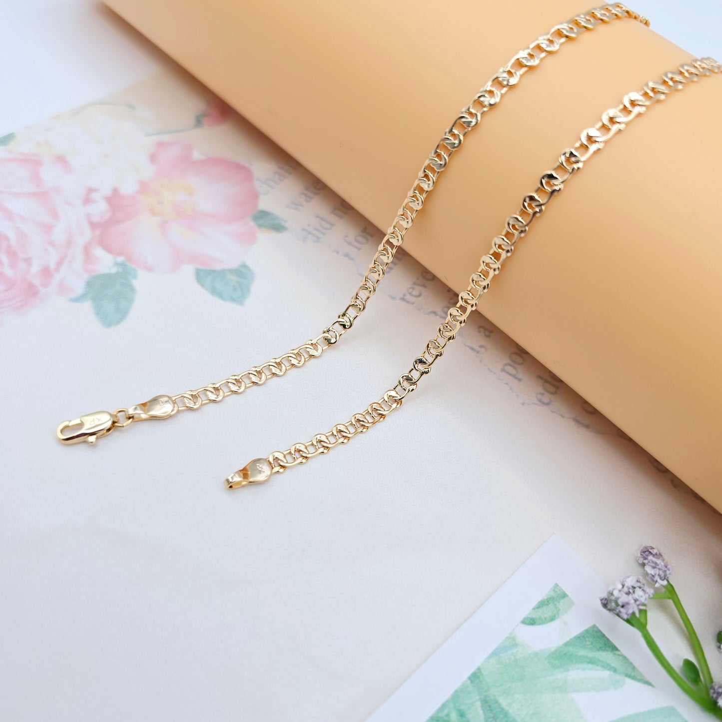 Shiny Rose Gold Chain Necklace with Polished Flat Heart Links, XPNL0062 (2007-2)