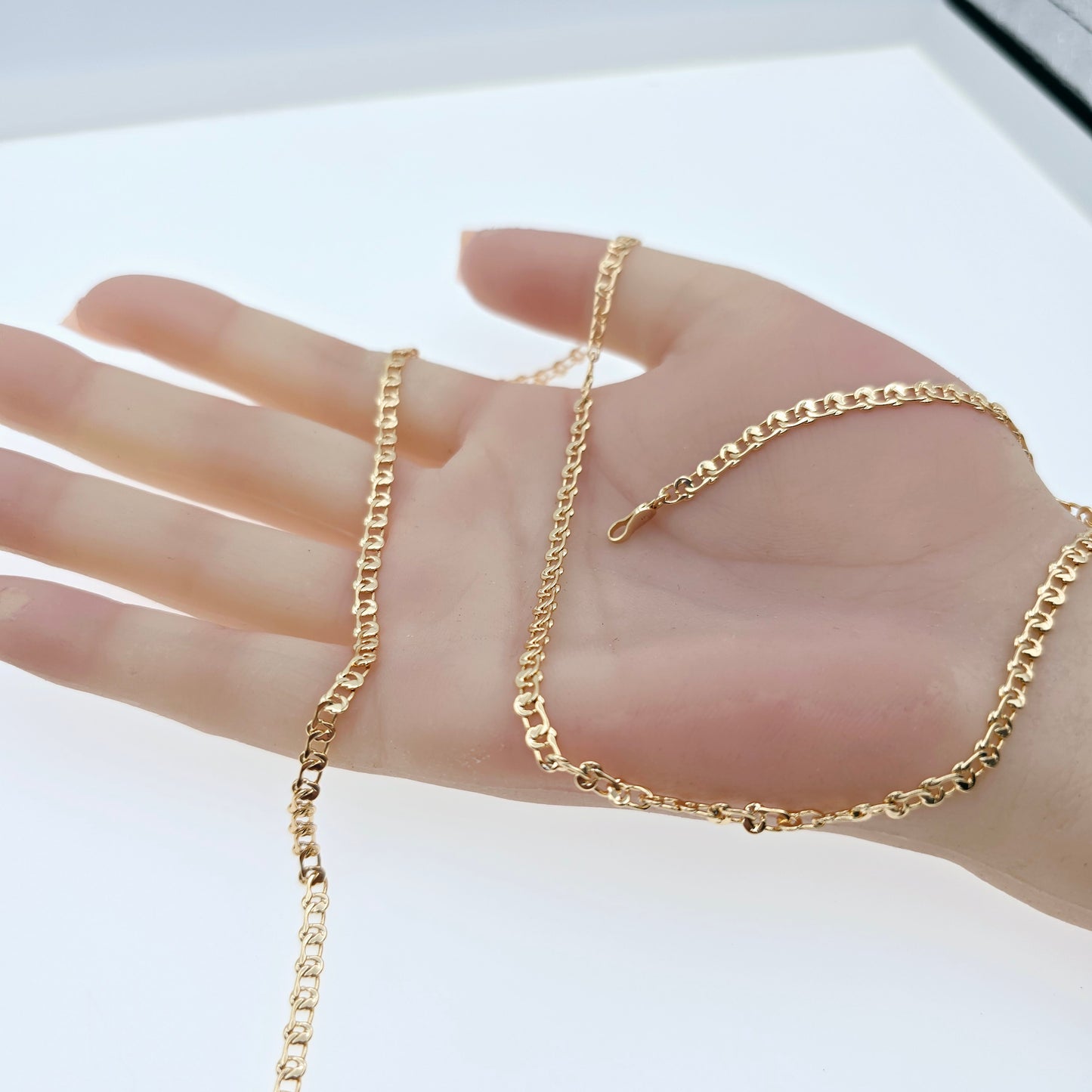 Shiny Rose Gold Chain Necklace with Polished Flat Heart Links, XPNL0062 (2007-2)