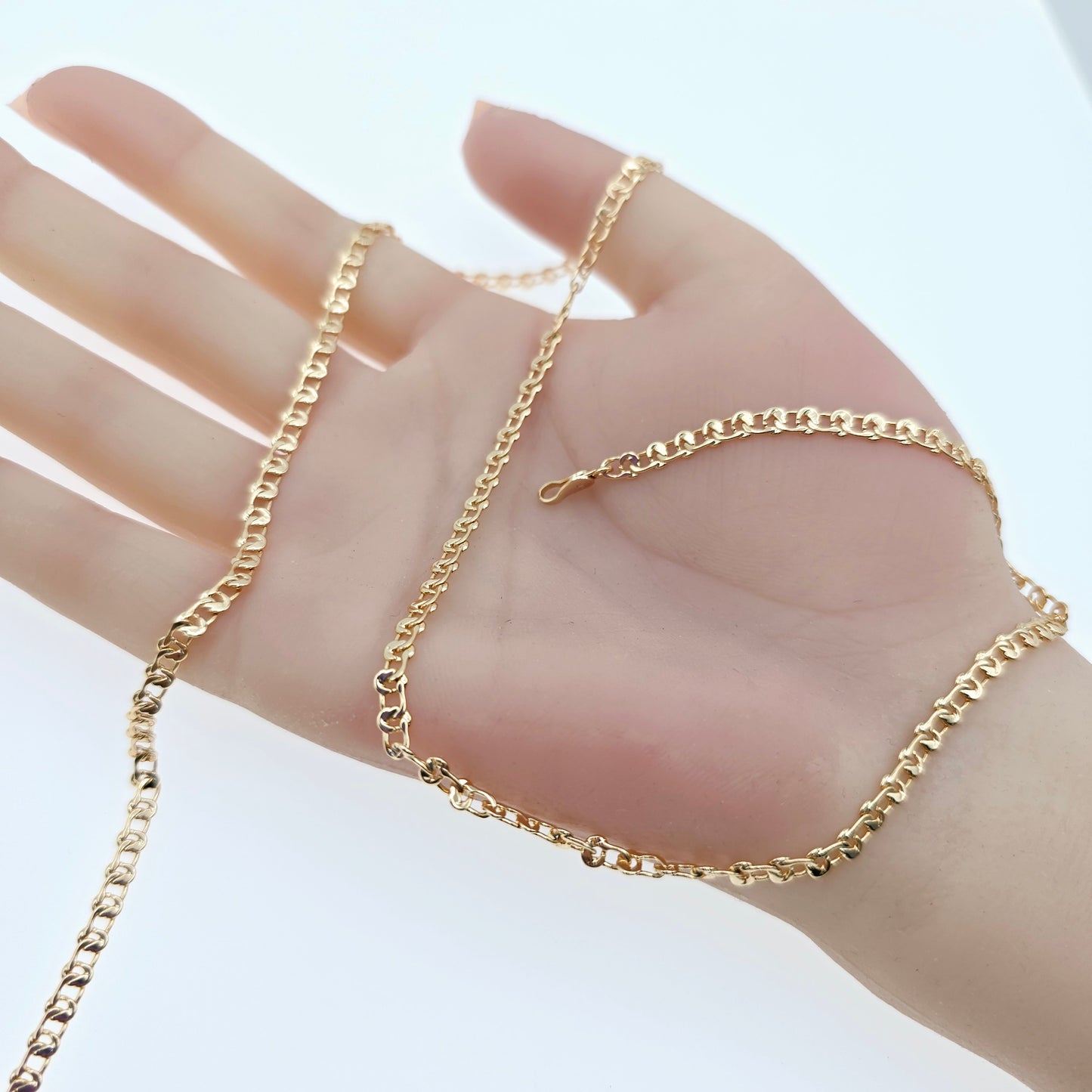 Shiny Rose Gold Chain Necklace with Polished Flat Heart Links, XPNL0062 (2007-2)