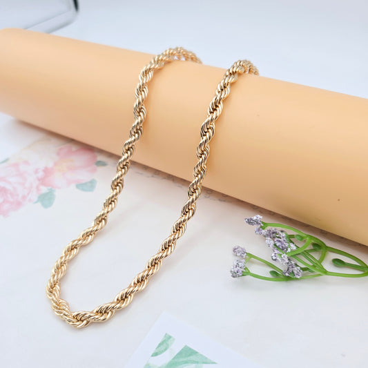 Twisted Rope Design Rose Gold Necklace in 60cm for Elegant Look, XPNL0069 (2007-9)