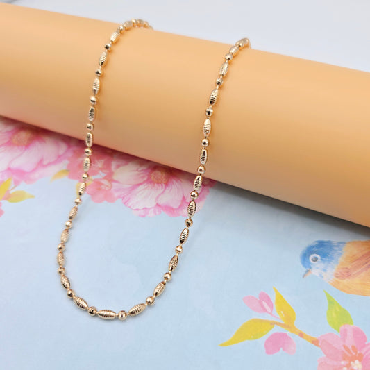 Rose Gold Polished Bead Necklace in 18K Gold Plated Finish - 50cm, XPNL0072 (2008-2)