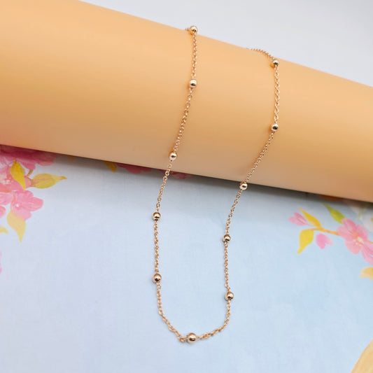 Dainty Rose Gold Beaded Chain Necklace for Women, 19.7 Inch Length, XPNL0081 (2009-1)
