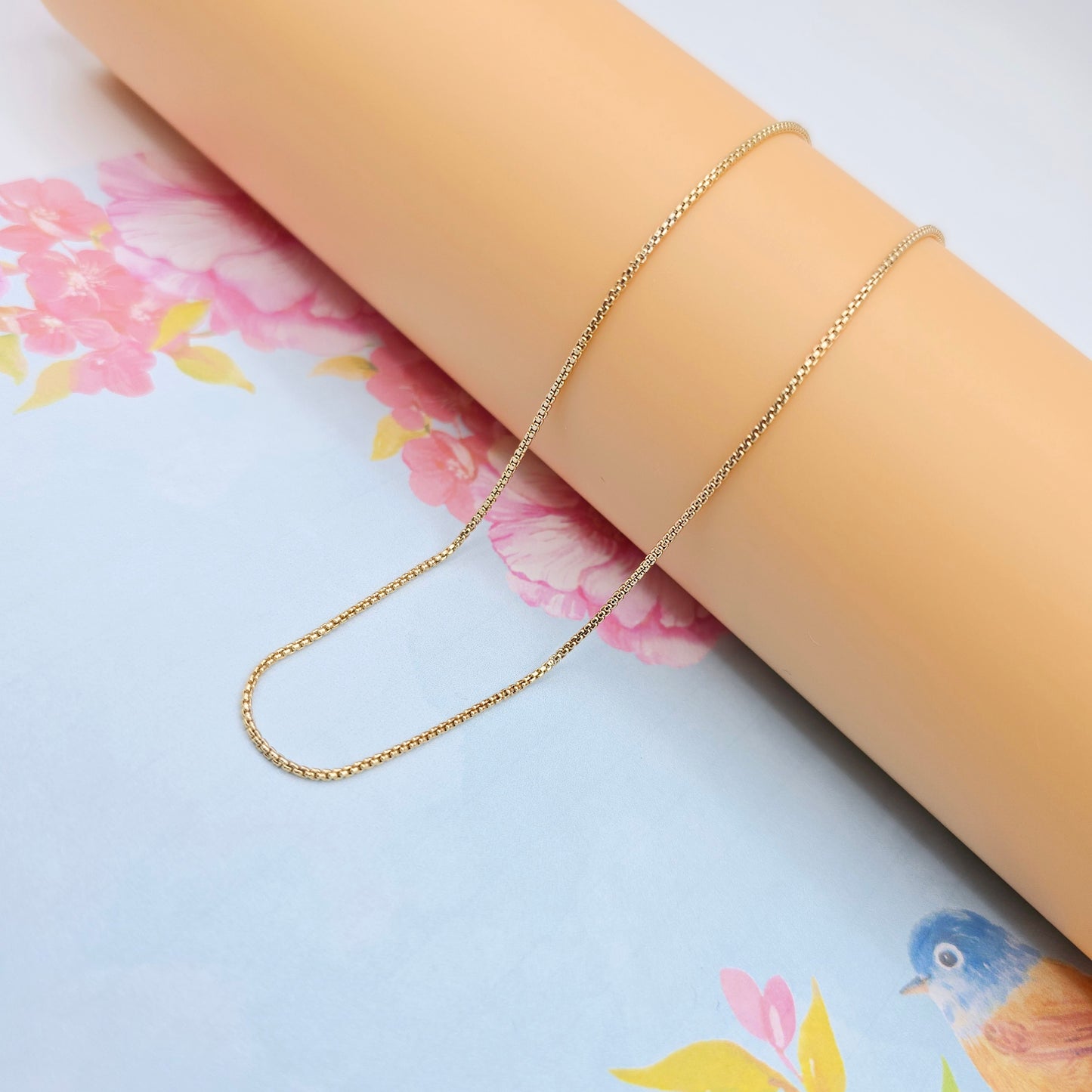 Minimal Rose Gold Box Chain Necklace for Women, 19.7 Inch Length, XPNL0089 (2009-9)