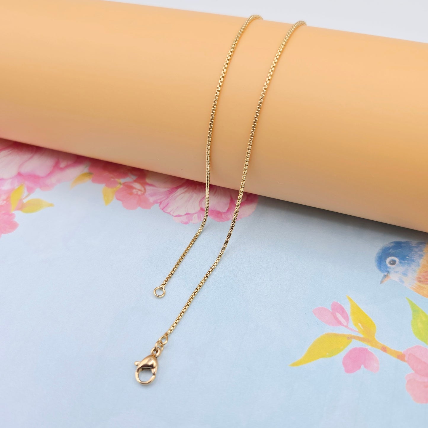 Minimal Rose Gold Box Chain Necklace for Women, 19.7 Inch Length, XPNL0089 (2009-9)