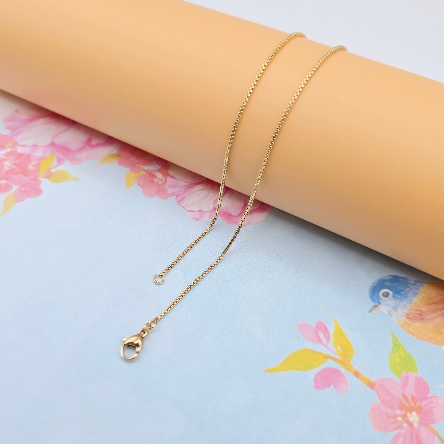 Minimal Rose Gold Box Chain Necklace for Women, 19.7 Inch Length, XPNL0089 (2009-9)