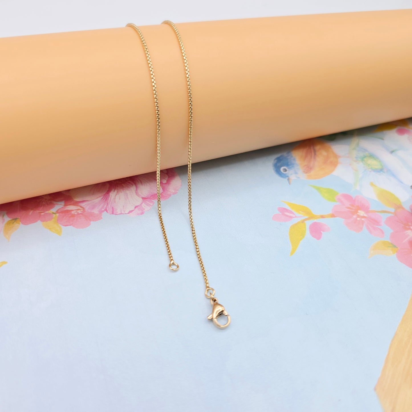 Minimal Rose Gold Box Chain Necklace for Women, 19.7 Inch Length, XPNL0089 (2009-9)