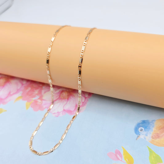 Shiny Rose Gold Figaro Chain Necklace, 18 Inch, Gold Plated Brass, XPNL0101 (2011-1)