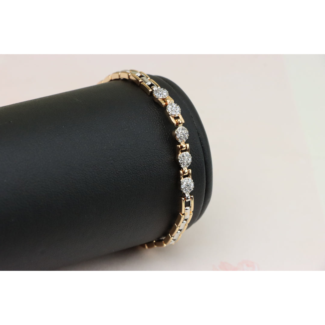 Rose Gold &amp; Silver Dual Tone Sparkle Bracelet with Round CZ, XPBL0850 (2085-9)