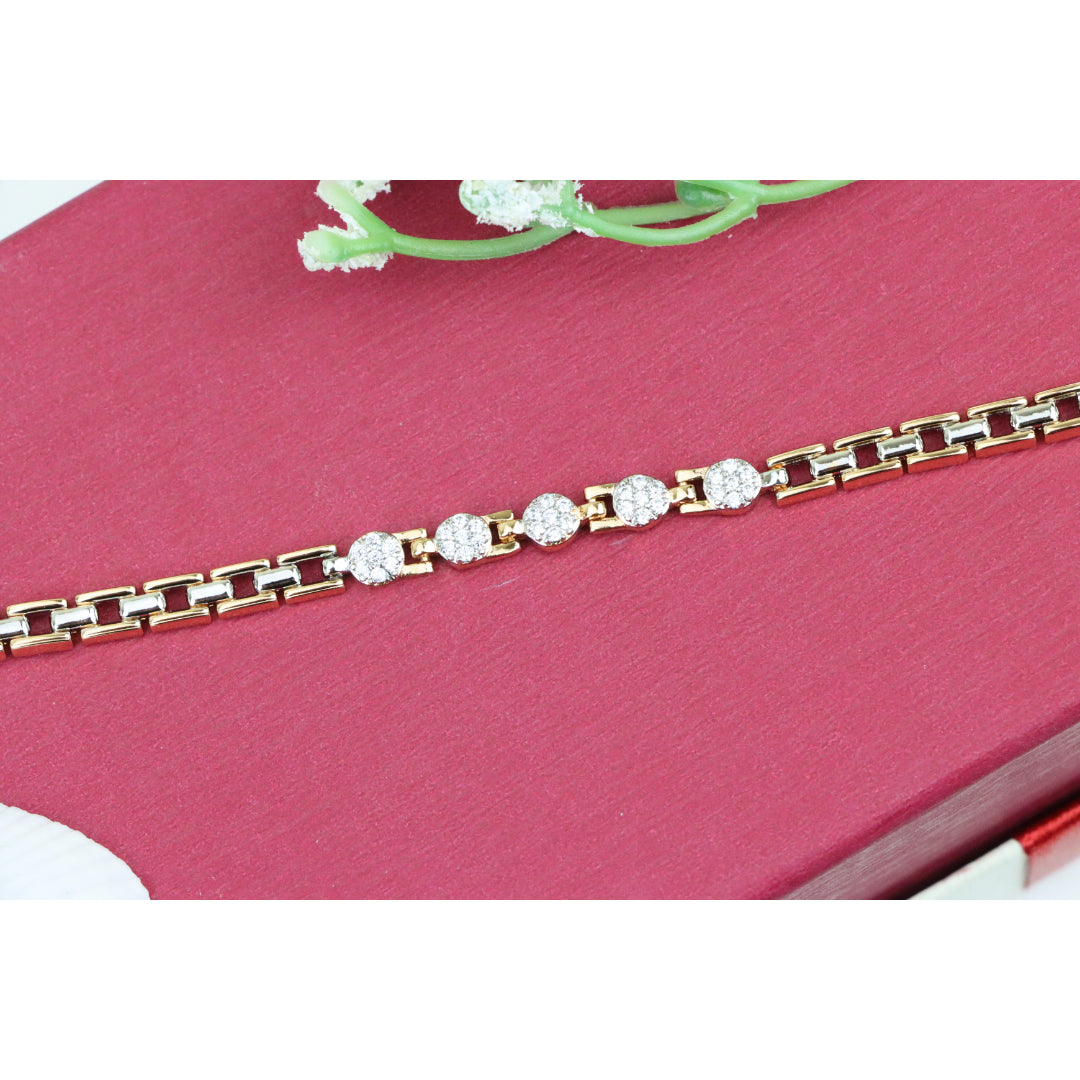 Rose Gold &amp; Silver Dual Tone Sparkle Bracelet with Round CZ, XPBL0850 (2085-9)