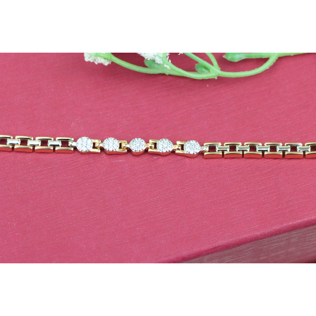 Rose Gold &amp; Silver Dual Tone Sparkle Bracelet with Round CZ, XPBL0850 (2085-9)