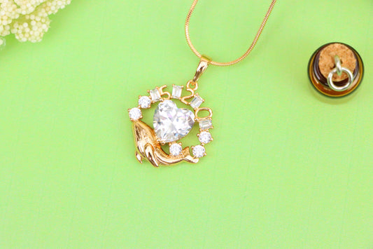 Rose Gold Dolphin Pendant with Heart CZ &amp; Number Detail, XPPT1551 (2143-3)