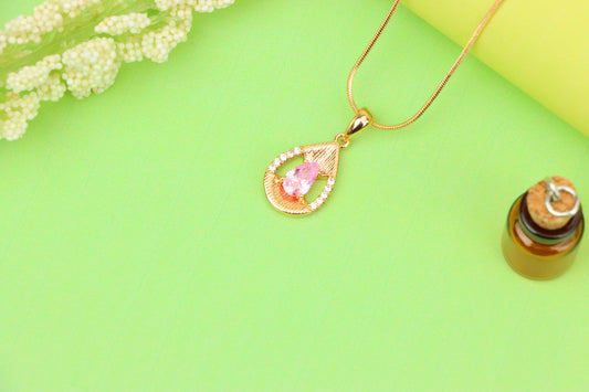 Teardrop Pink Pendant with Sparkling Crystals in Gold Plated Setting, XPPT1693 (2164-4)