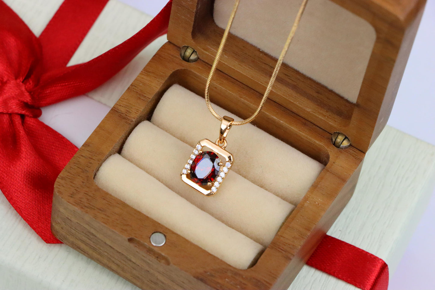 Elegant Red CZ Rose Gold Pendant with Mini Crystal Accents, XPPT1552 (2143-4)