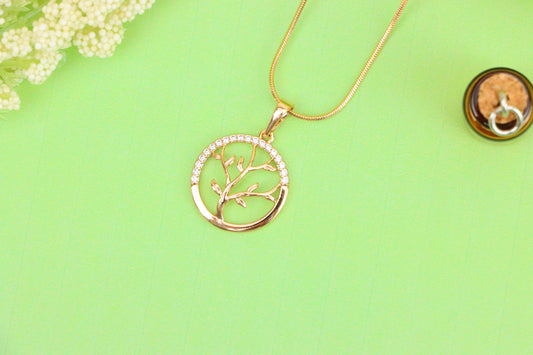 Tree of Life Rose Gold Pendant with CZ Accents in Circular Frame, XPPT1553 (2143-5)