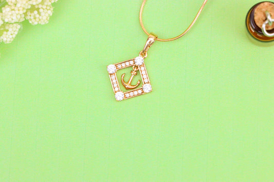 Rose Gold Anchor Pendant with Square CZ Frame for Nautical Elegance, XPPT1555 (2143-7)