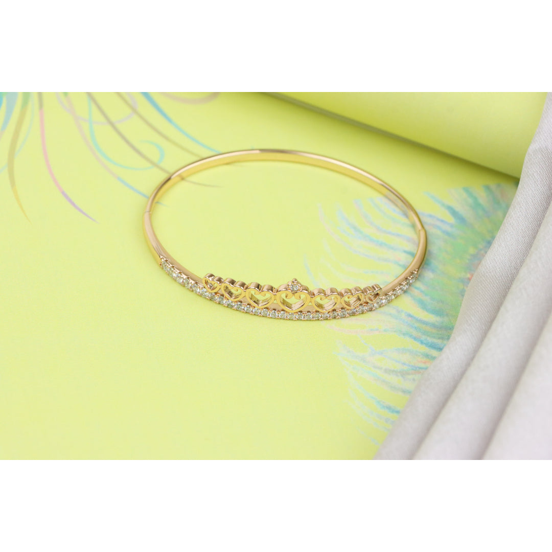 Rose Gold Bangle with Heart &amp; Stone Accent, XPBL0414 (2042-4)