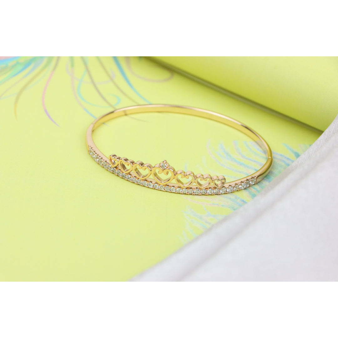 Rose Gold Bangle with Heart &amp; Stone Accent, XPBL0414 (2042-4)