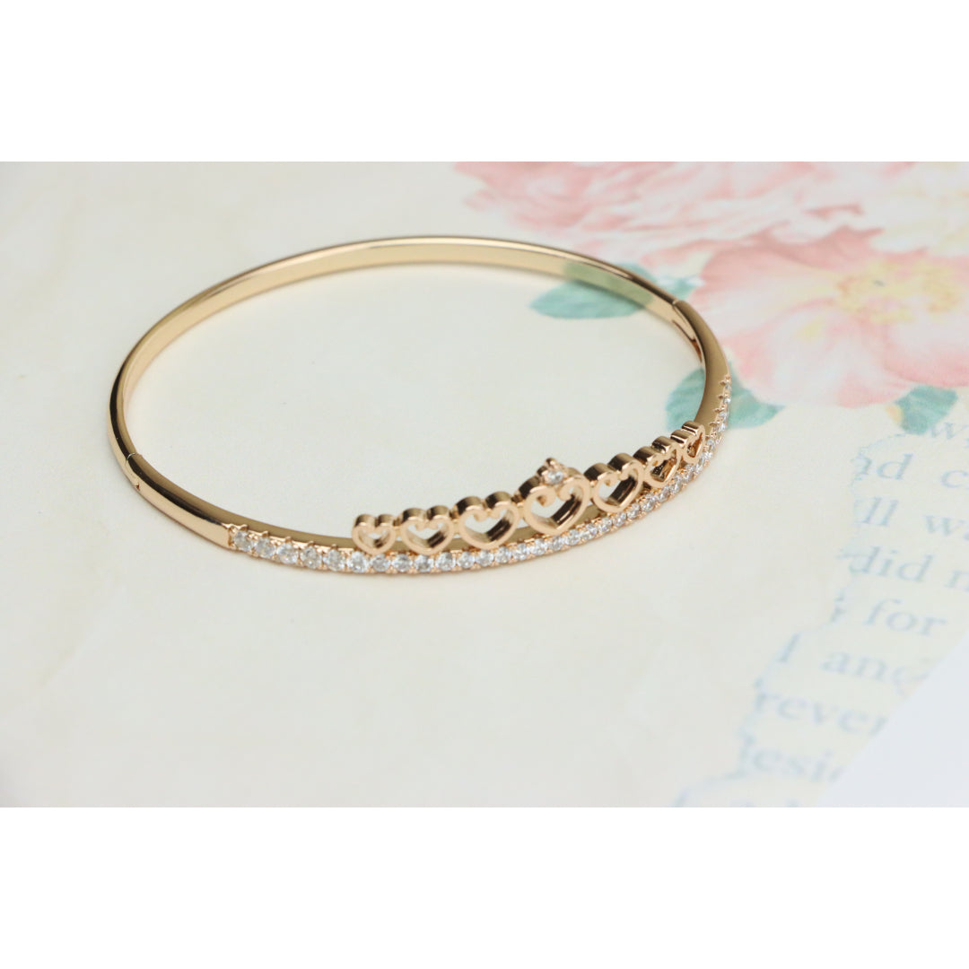 Rose Gold Bangle with Heart &amp; Stone Accent, XPBL0414 (2042-4)