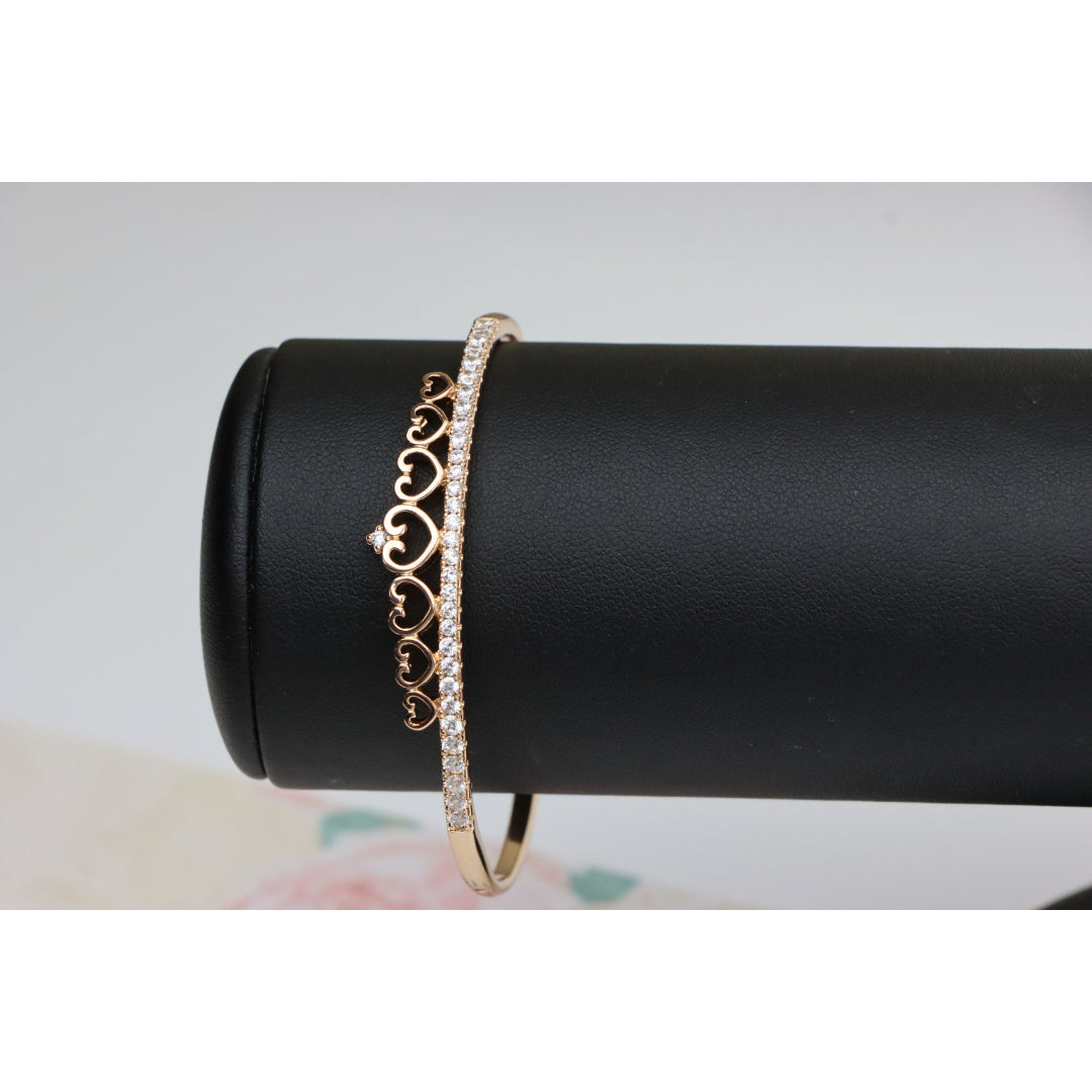 Rose Gold Bangle with Heart &amp; Stone Accent, XPBL0414 (2042-4)