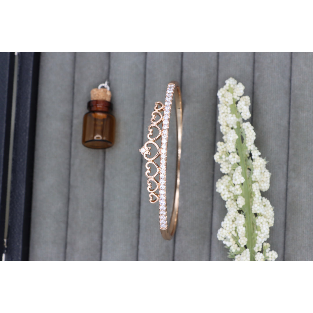 Rose Gold Bangle with Heart &amp; Stone Accent, XPBL0414 (2042-4)