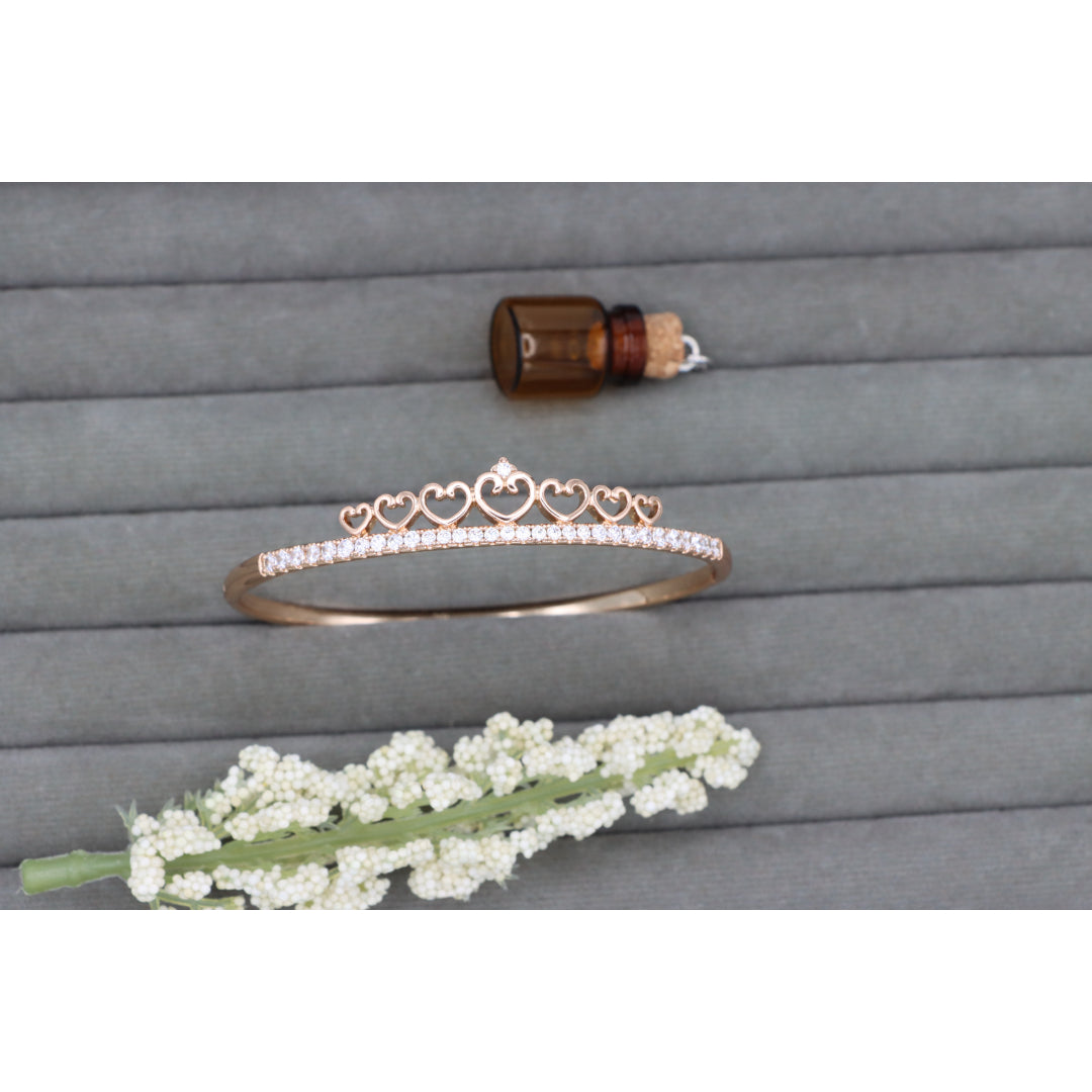 Rose Gold Bangle with Heart &amp; Stone Accent, XPBL0414 (2042-4)