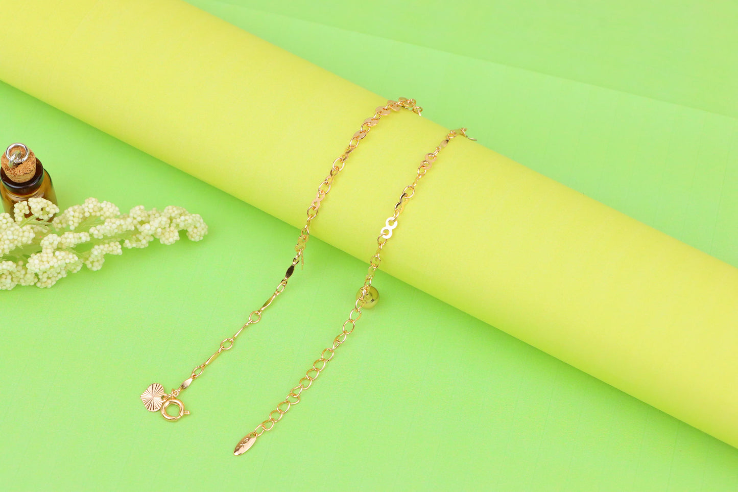 "Elegant Rose Gold Anklet with Floral &amp; Star Charms, XPAL1176 (2118-5)