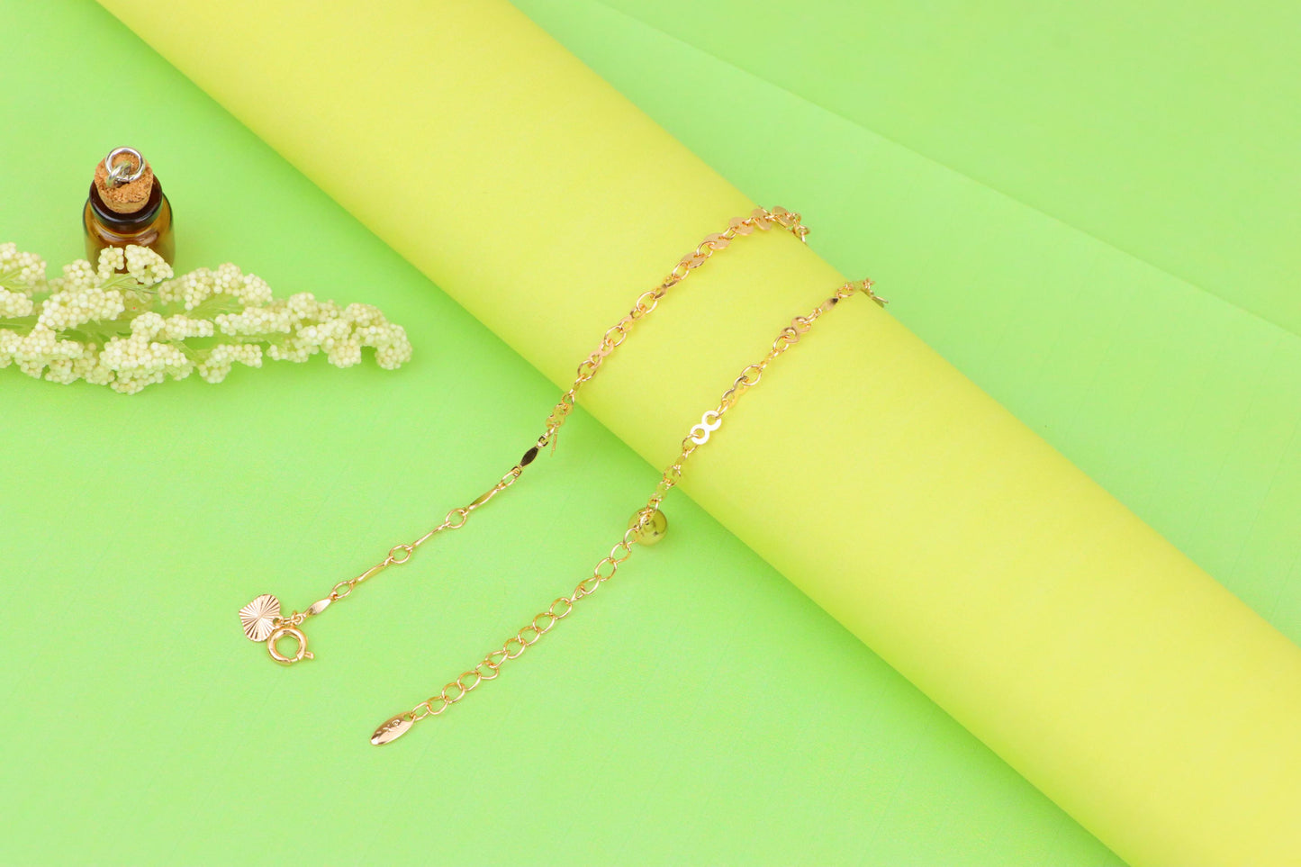 "Elegant Rose Gold Anklet with Floral &amp; Star Charms, XPAL1176 (2118-5)