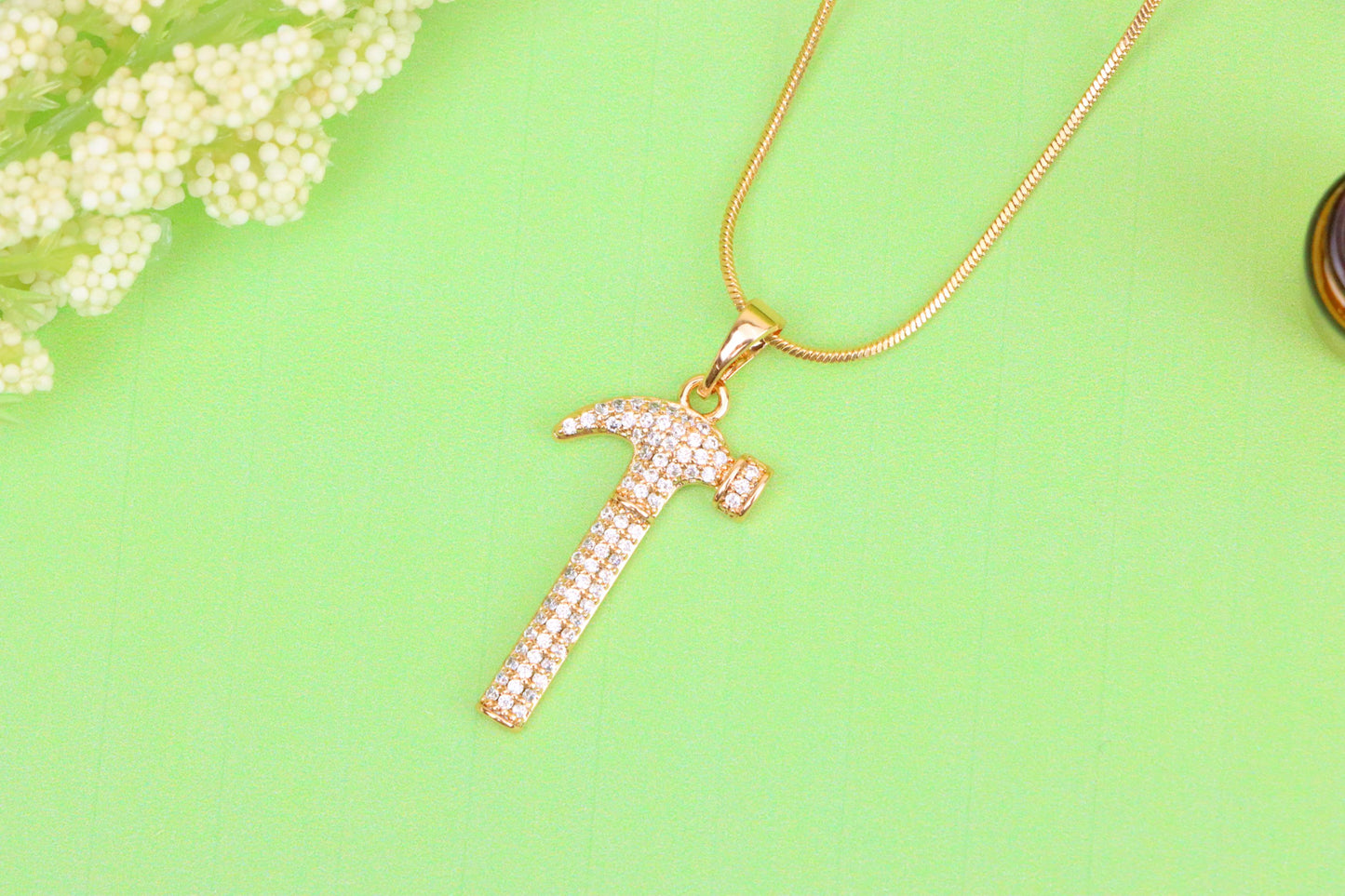 Hammer Shaped Rose Gold Pendant with Crystals, XPPT1557 (2143-9)